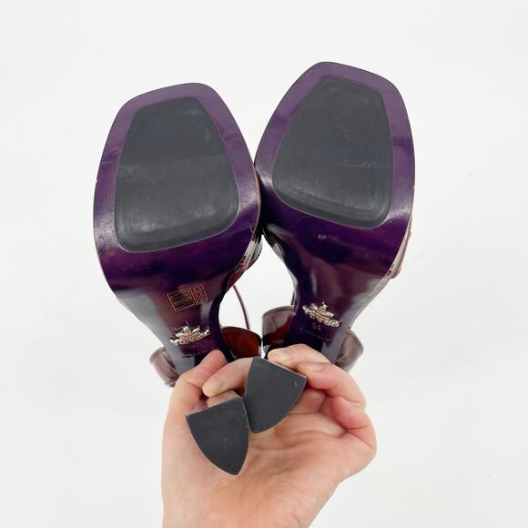 Prada Tobacco Brown Leather Floral Platform Ankle Strap High Heel Sandals IT 38 - Picture 10 of 14